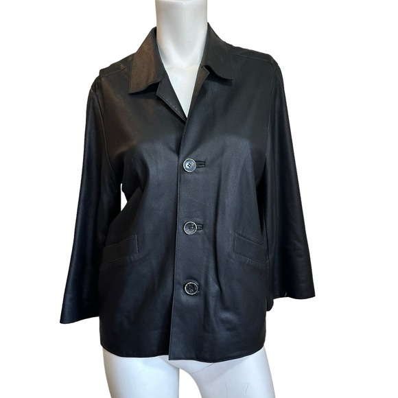 Shari's Place Black Soft Buttery Leather Button Down Shirt Jacket sz S - Picture 1 of 5